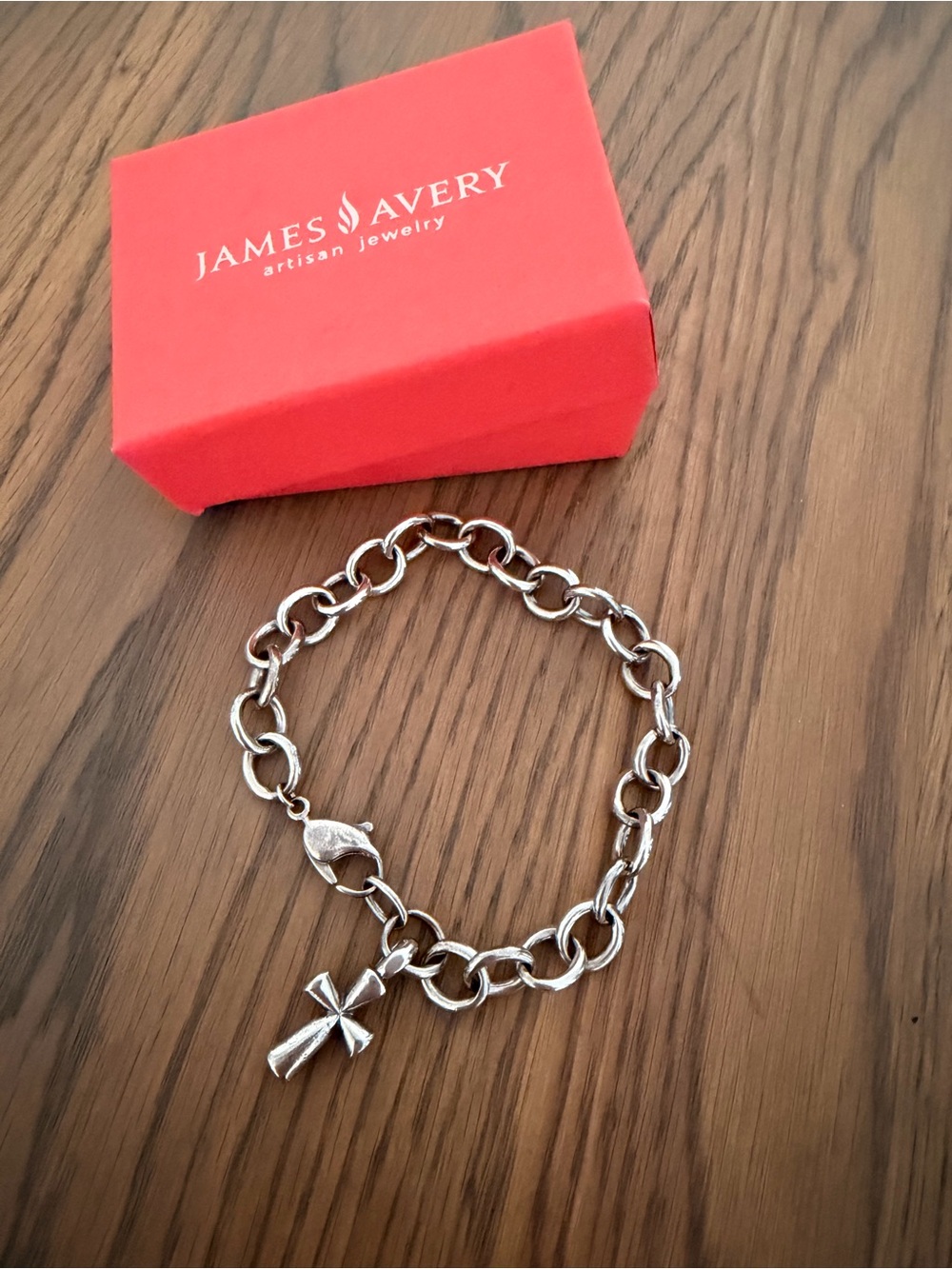 James Avery Silver St. Teresa Cross Charm Bracelet with Polished Links - Picture 3 of 3